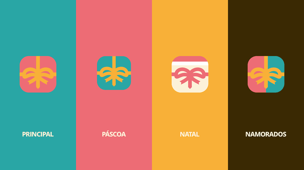 Variações sazonais do ícone para Páscoa, Natal e Namorados, ao lado da principal