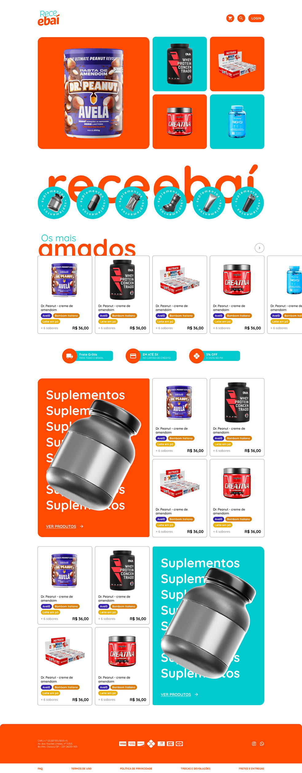 A home da Receebaí, com o laranja da marca em saturação máxima