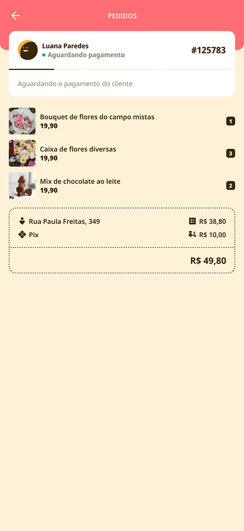Um pedido recebido, aguardando o pagamento do cliente